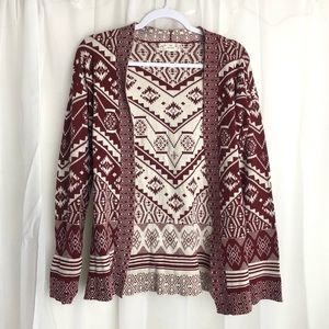 PINK REPUBLIC Aztec/Tribal Red/White/Cream Women's Cardigan Size Medium